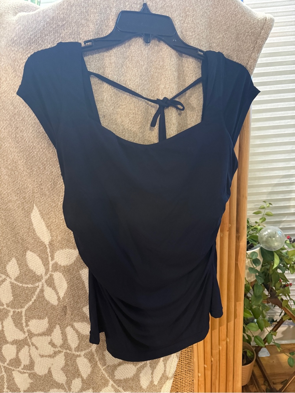 OGL Black Cap-Sleeve Tie-Back Top